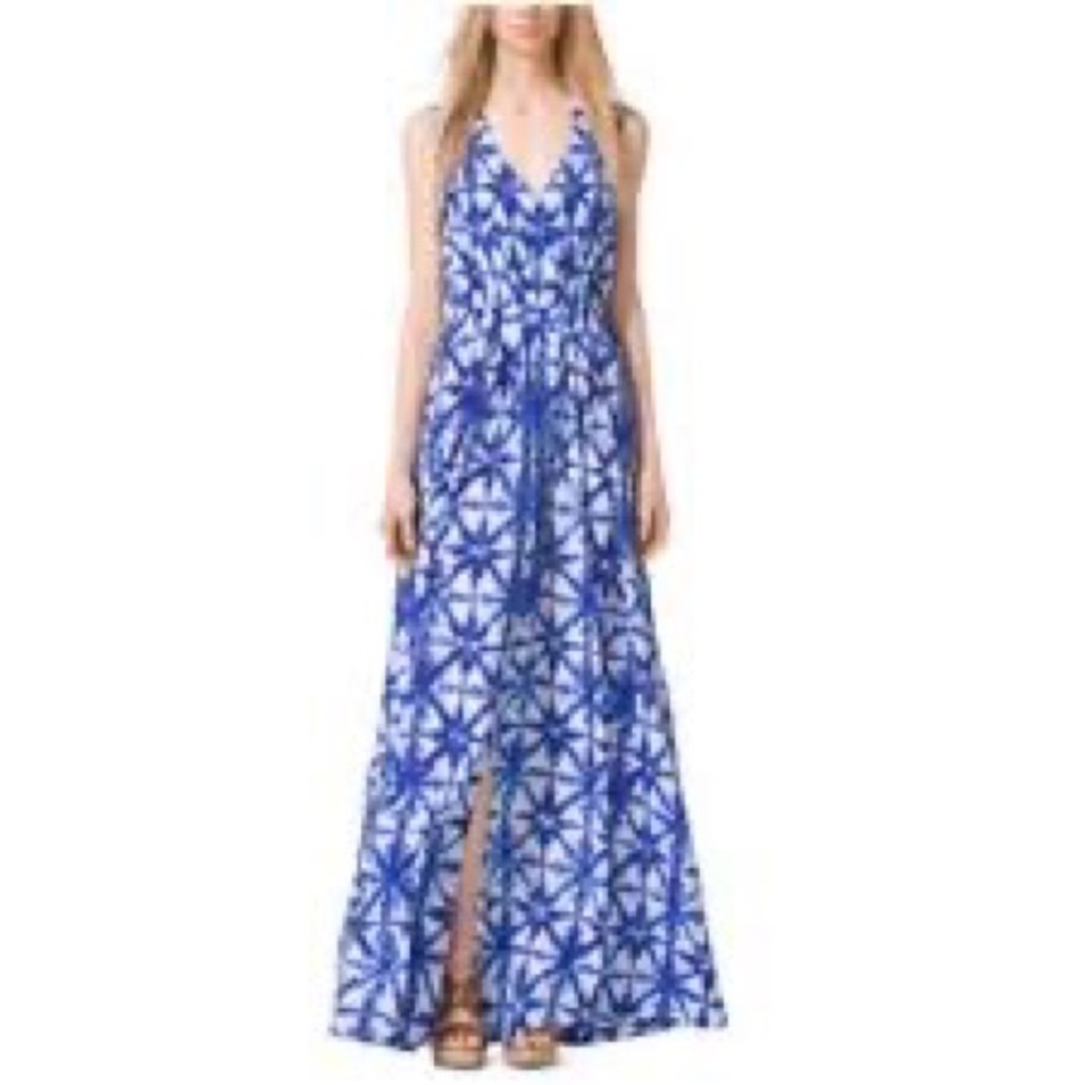 Michael Kors Glazed Tile Royal Blue Sleeveless Maxi Dress in 0